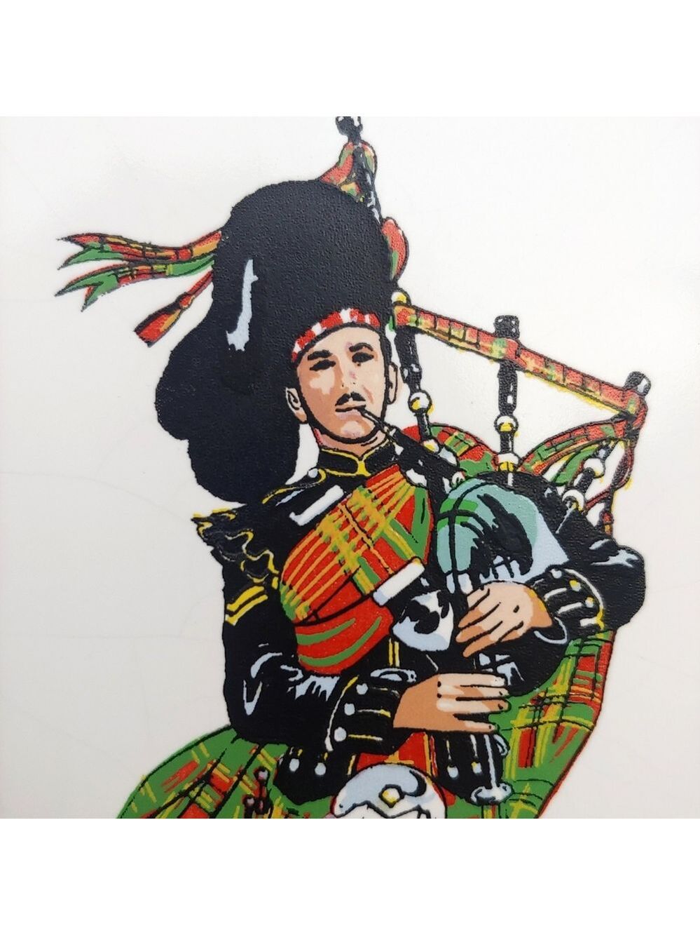 Scottish Bagpiper Wall Decor Tile in Traditional Uniform 6" x 6" Imported